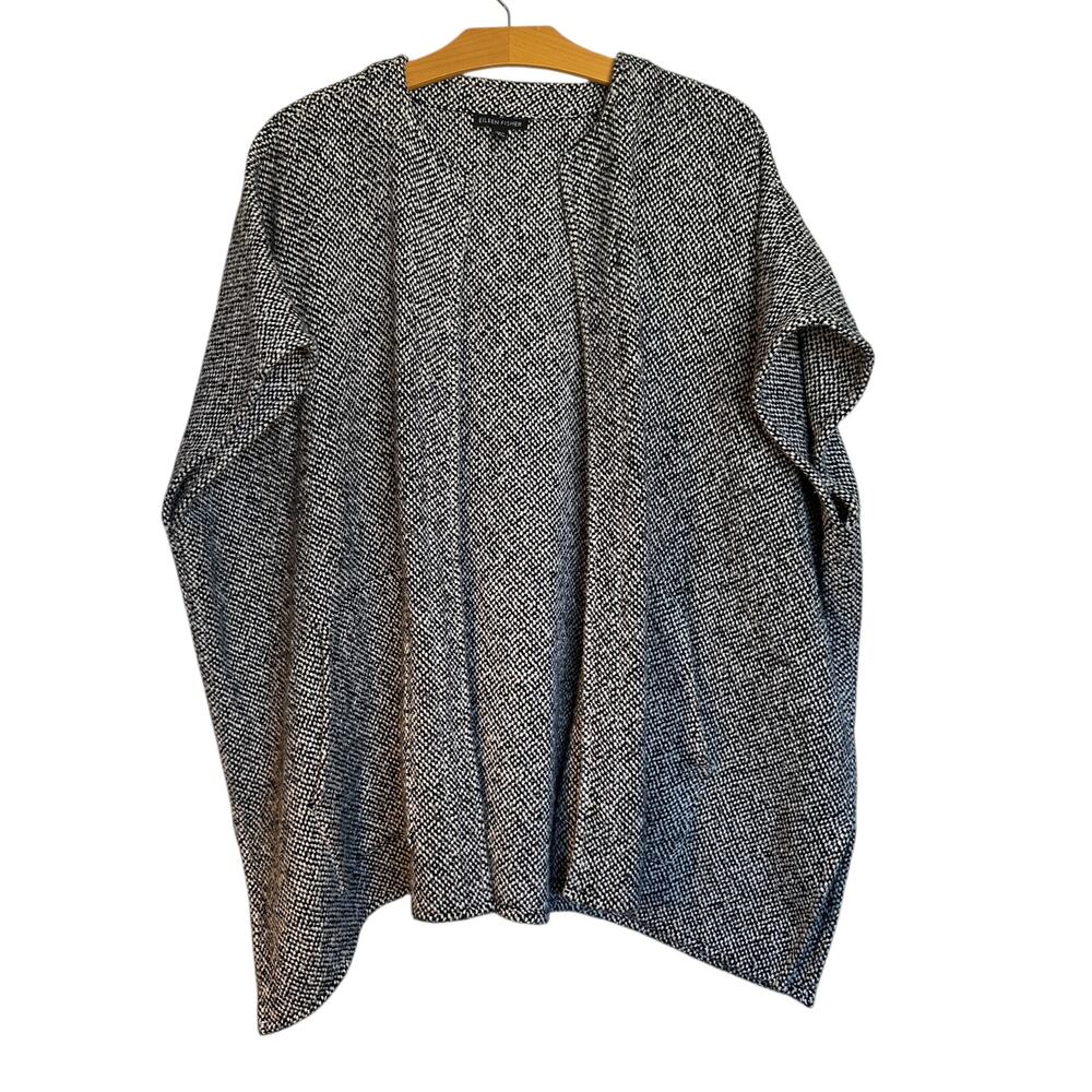 Eileen Fisher Open-Front Poncho Cardigan Organic Cotton Black White Size S/M